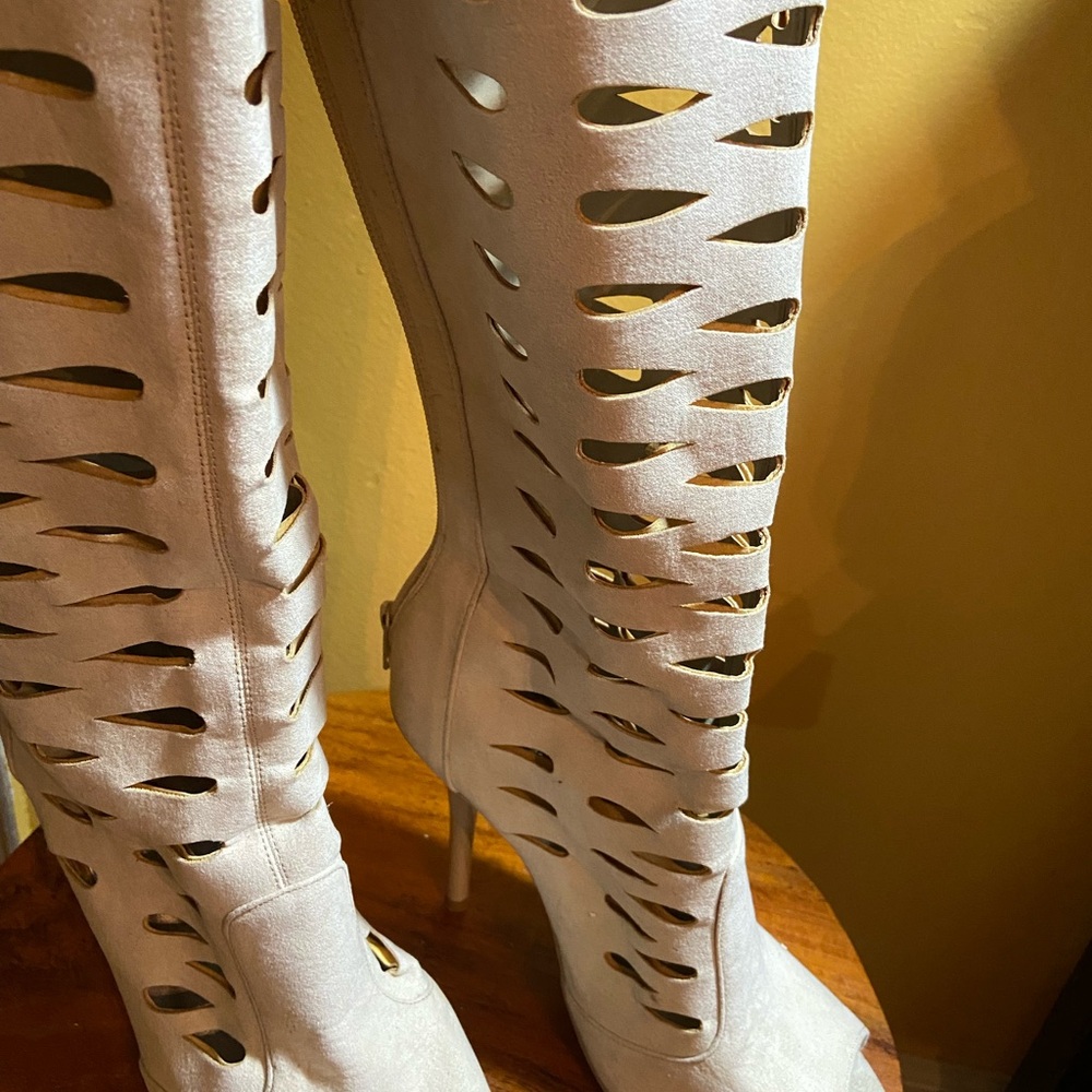 Cupid Cream Over the Knee Cut-Out Boots